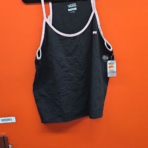 Vans Black Tank Top with Pink Trim